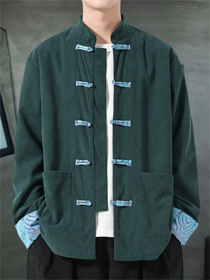 Men's Retro Chinese Style Contrast Color Corduroy Tangsuit Jackets