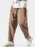 Men's Casual Linen Solid Color Drawstring Cropped Pants