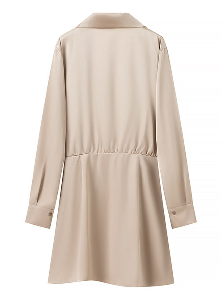 Women's French Style Lapel V Neck Long Sleeve Dress