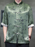 Men's Bamboo Print Cool Tang Suit Short Sleeve Chinese Style Shirts
