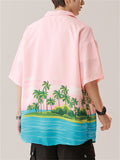 Men's Holiday Style Coconut Tree Print Short Sleeve Beach Shirt