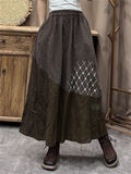 Women's Retro Splicing Embroidery Contrast Color A-line Skirt