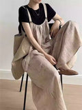 Summer Female Solid Color Wide Leg Drape Overall Jumpsuits