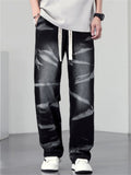 Men Plus Size Washed Tie Dye Drawstring Elastic Waist Loose Fit Jeans