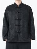 ‌Men's Chinese Style Suede Stand Collar TangSuit Jacket with Loong Jacquard
