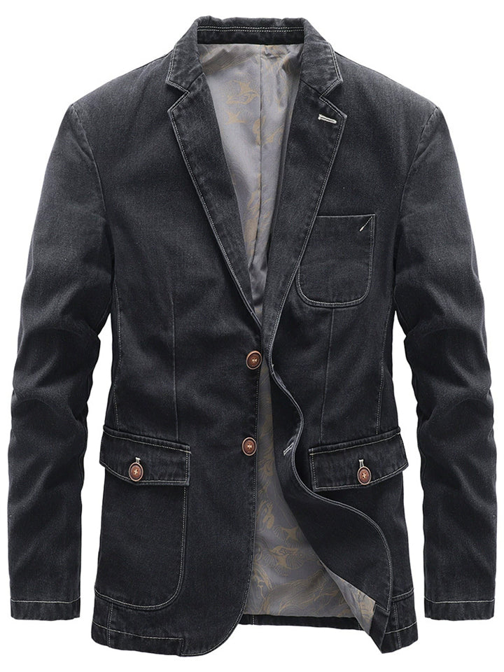 Men's Autumn Distressed Single Breasted Lapel Suit Collar Denim Jackets