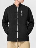 Men's Chinese Style Stand Collar Knot Button Embroidery Denim Jacket