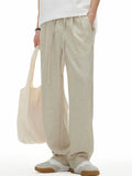 Men's Comfy Breathable Linen Blend Wide Leg Drawstring Staight Pants