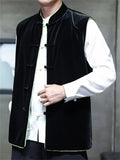 Men's Autumn Velvet Contrast Trim Sleeveless Frog Button Vest Jackets