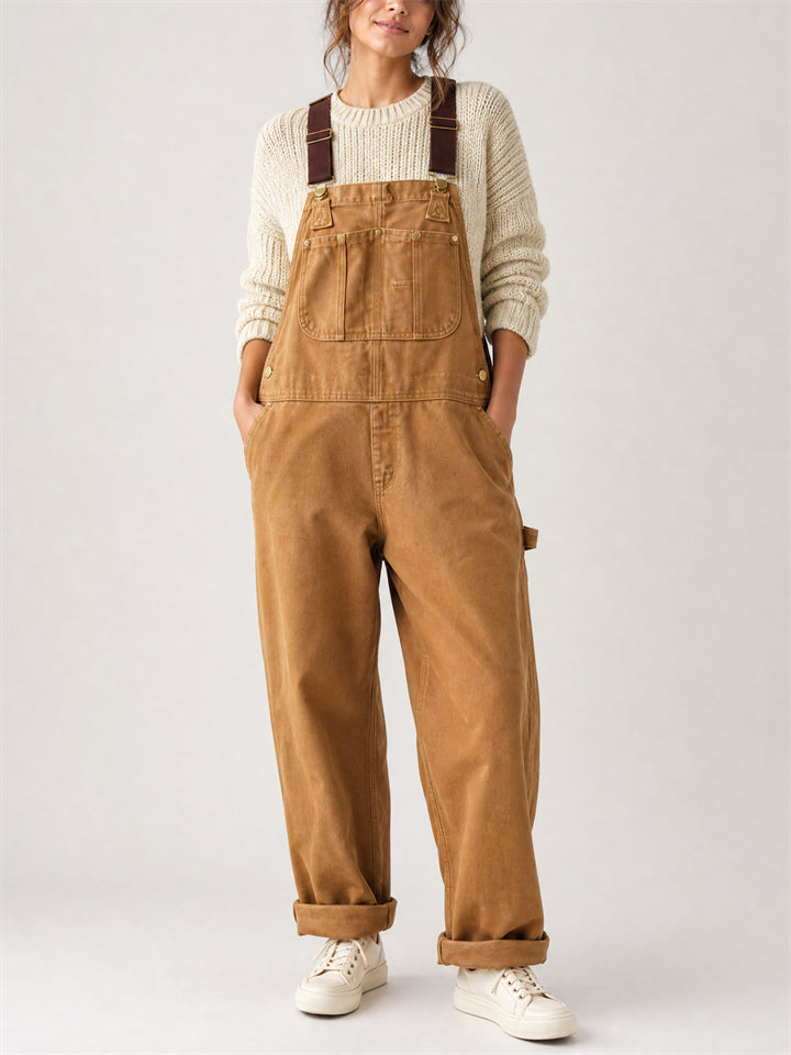 Women Casual Baggy Wide Leg Carpenter Bib Overalls Jumpsuit