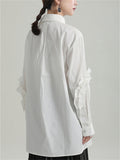Women's Long Sleeve Asymmetric Collar Ruffled Trim Suit Shirts