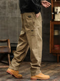 Men Vintage Cotton Drawstring Loose Fit Straight Leg Cargo Pants