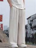 Men's Summer Texture Breathable Linen Blend Wide Leg Drawstring Pants