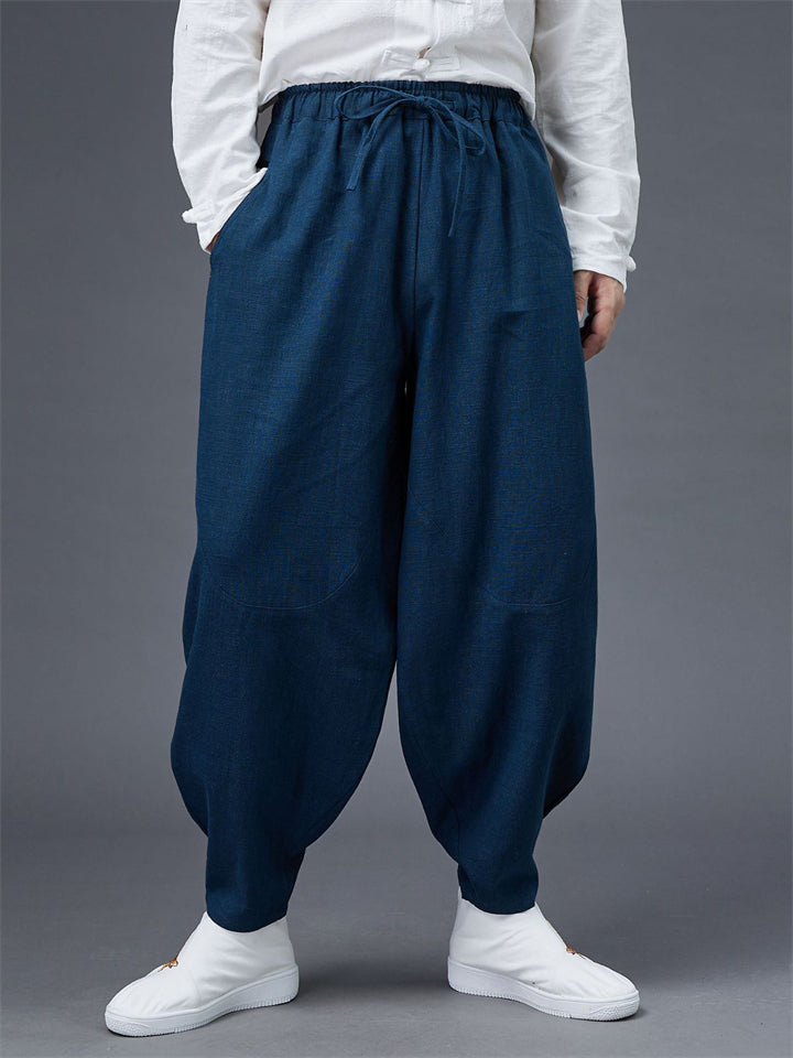 Casual Ramie Loose Elastic Waist Radish Pants for Men