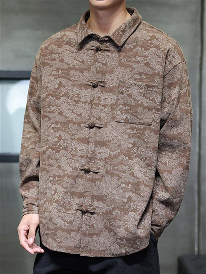 Men's Autumn Vintage Chinese Style Printed Frog Button Tangsuit Shirts