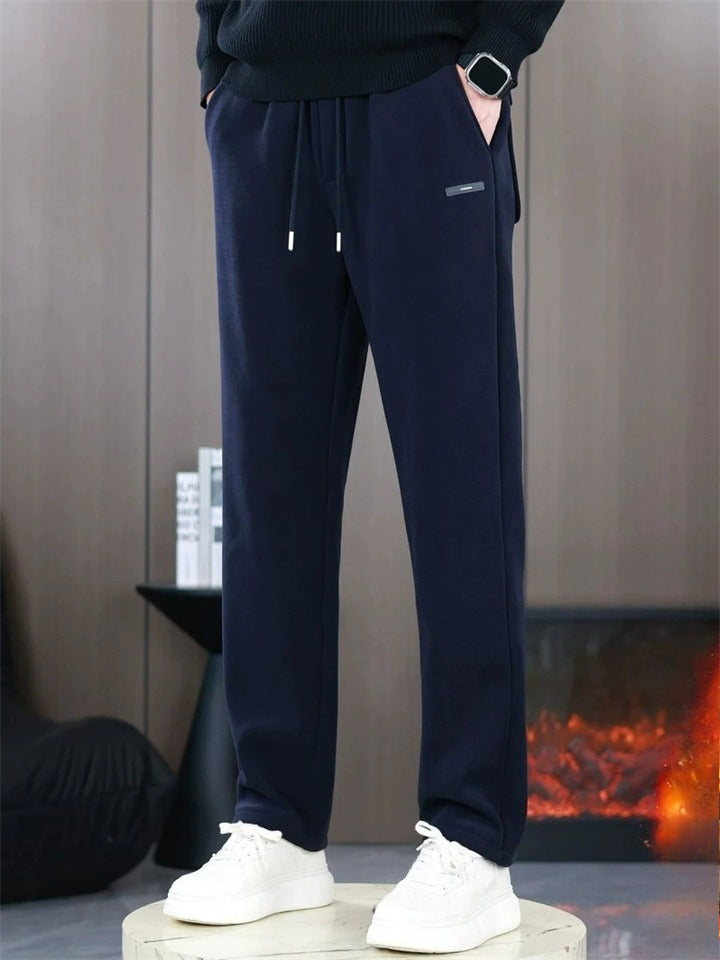 Men's Elastic Waist Slim Fit Fleece Lined Casual Pants for Winter