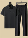 Men's 2Pcs Summer Cool Lapel Short Sleeve Solid Color Outfits