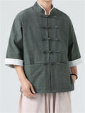 Chinese Style Contrast Color Short Sleeve Tang Suit Shirts for Men