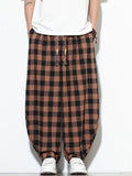 Mens Plaid Checkered Wide Leg Baggy Harem Pants
