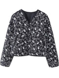Women's Casual Print Waist Length Cotton-padded Jacket