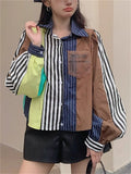 Women's Chic Contrast Color Striped Long Puffed Sleeve Shirts