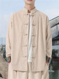 ‌Men's Chinese Style Printed Corduroy Stand Collar Buttons Jackets