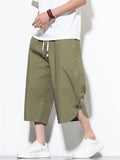 Men Summer Drawstring Wide Leg Cropped Harem Pants