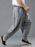 Loose Leaf Print Elastic Waist Kung Fu Tai Chi Pants for Men
