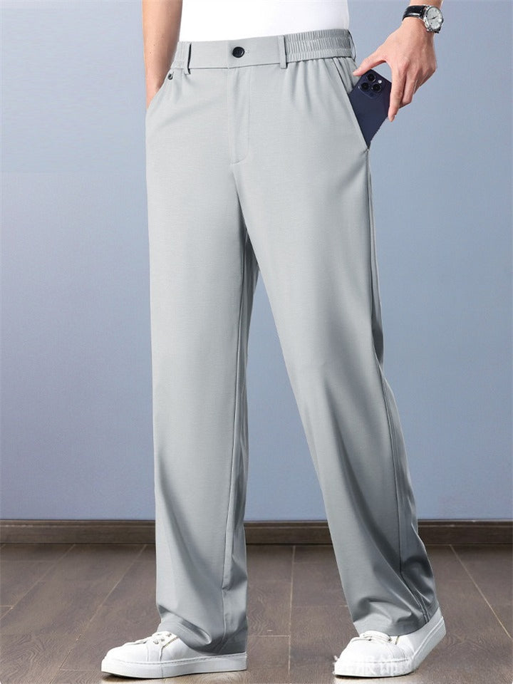 Men Ice Silk Breathable Quick Dry Zip Straight Leg Casual Pants