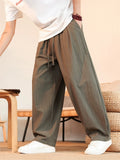 Mens Japanese Style Breathable Cotton Linen Baggy Wide Leg Harem Pants