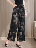 Women's Elegant Print Elastic Waist Wide Leg Cropped Pants