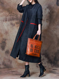 Vintage Black Tassel Design V Neck Jacquard Overcoat for Women