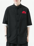 Men's Chinese Style Embroidery Frog Button Half Sleeve Shirts