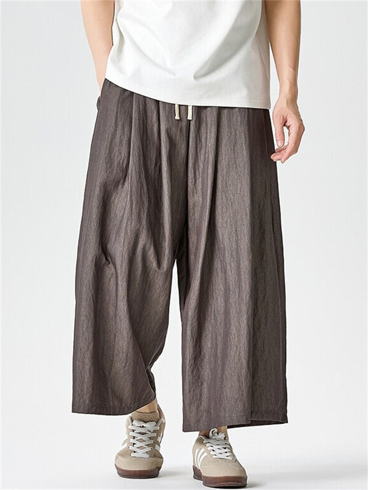 Men's Summer Japanese Style Wide Leg Drape Cropped Pants