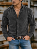 Men's Autumn Solid Color Lapel Long Sleeve Corduroy Shirts