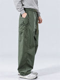 Men Japanese Style Wide Leg Drawstring Elastic Waist Loose Cargo Pants