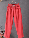 Women's Summer SImple Comfy Elastic Waist Loose Fit Cropped Pants