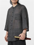 Men's Comfort Super Thin Ramie Fabric Shirts with Bracelet Length Sleeves