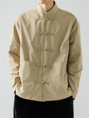 Solid Color Stand Collar Buttoned Jackets for Men