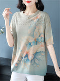 Casual Women's Loose Butterfly Print Short Sleeve Knit T-Shirts