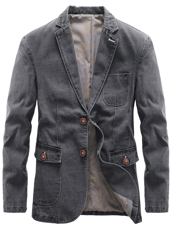 Men's Autumn Distressed Single Breasted Lapel Suit Collar Denim Jackets