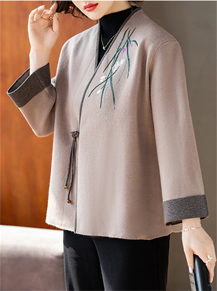 Elegant Plant Crochet Long Sleeve Cardigan Jacket for Women