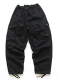 Men's Japanese Style Wide Leg Cotton Cargo Pants with Multiple Pockets