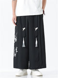 Men's Chinese Style Loong Print Wide Leg Hanfu Pants