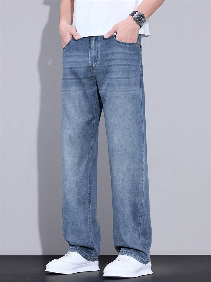 Mens Summer Vintage Wash Straight Leg Relaxed Fit Denim Jeans