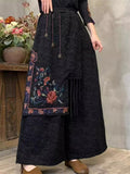 Women's Ethnic Style Floral Embroidered Fringe Patchwork Wide Leg Pants