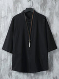 Men's Summer Simple Stand Collar Button Up Half Sleeve Shirts