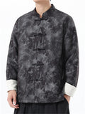 Chinese Style Butterfly Print Stand Collar Jacket Casual Loose Fit for Men