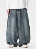 Men's Distressed Straight Wide Leg Denim Jeans