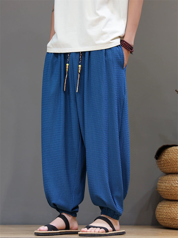 Men Summer Chinese Style Textured Baggy Harem Joggers Pants